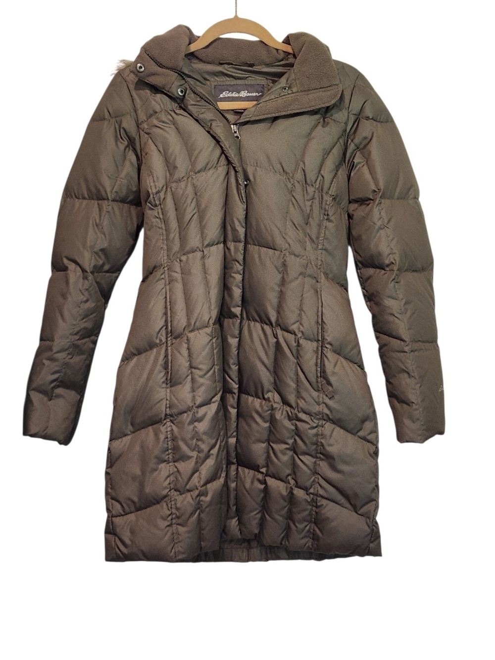 Eddie Bauer Lodge Down Parka Faux Fur Trim Detachable Hood Winter Broen Jacket S